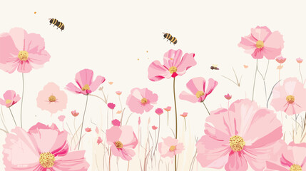 Pink flowers and bee Vector style vector design illustration