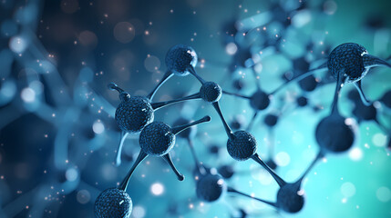 Abstract blue background, molecular structure close-up