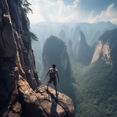 Obraz premium Into the Depths of the Mountains - A Visionary Adventure Fictional Character Created By Generative AI. 