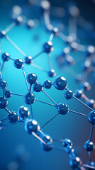 Abstract blue background, molecular structure close-up