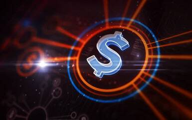 Dollar symbol digital concept 3d illustration