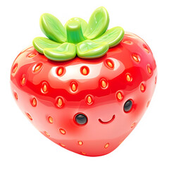 A cute strawberry icon, clay material isometric design, smooth and glossy, transparent background, best detail, high resolution, cute cartoon clip art  