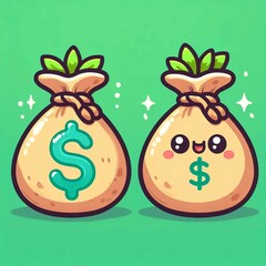 Two Burlap Sack Money Bags with Dollar Signs Sitting on a Light Green Background