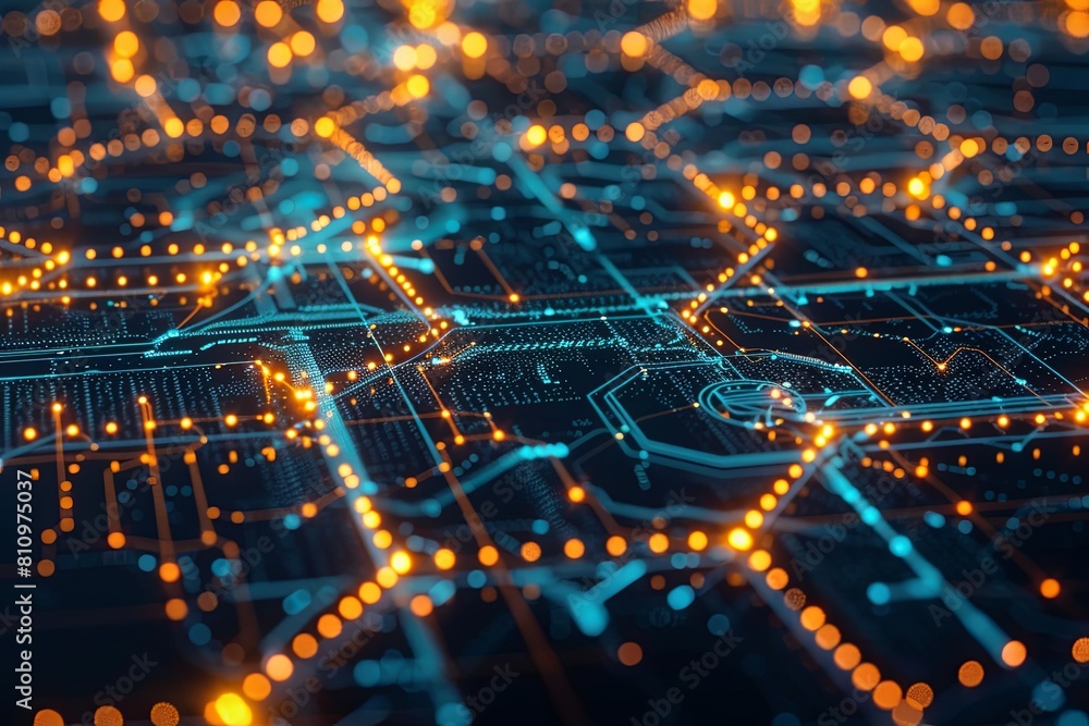 Poster detailed view of a computer circuit board showcasing intricate patterns and connections. generative 