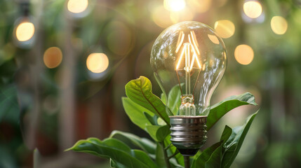 Illuminated filament bulb radiating ideas and warmth