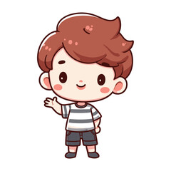 Obraz premium Cute little boy cartoon waving hand cartoon vector illustration on white background