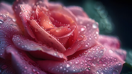 a pink rose petal with water droplets - Powered by Adobe