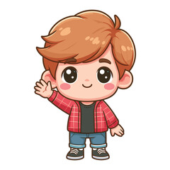 Cute little boy cartoon waving hand cartoon vector illustration on white background