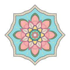 Colorfull mandala with flowers. Ethnic pattern element for meditation.