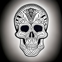 black and white human skull with ornament pattern