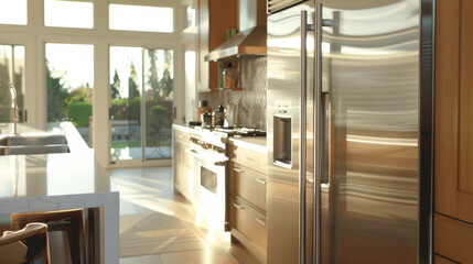 Sunny morning light bathing a modern kitchen interior