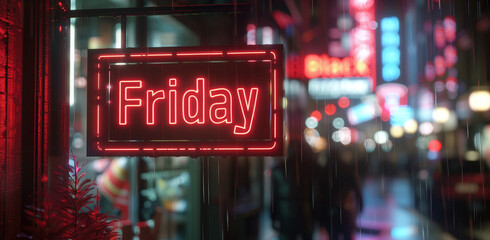 Friday Neon Sign, Vibrant City Lights Background