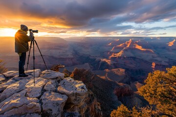 Man Standing on Mountain Top With Camera