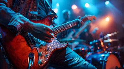 Obraz premium A group of musicians plays a concert on a stage