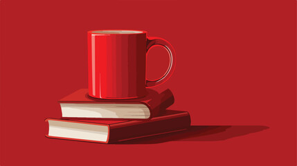 Red coffee mug with book of Stacks concept Vector style