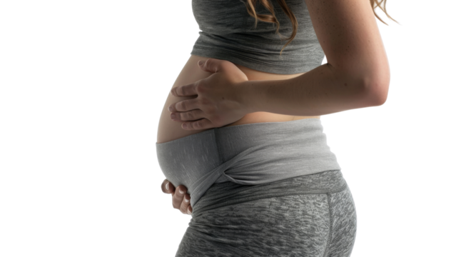 woman holding her belly  isolated dicut PNG on transparent or white background cut out, copy space view for promot Advertising  