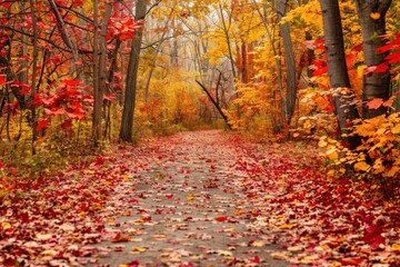 Path Through Forest Covered in Fallen Leaves