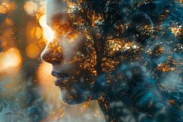 This intriguing image plays with the concept of identity and nature through a double exposure effect