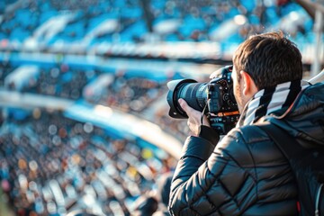 Man Taking Picture of Stadium With Camera