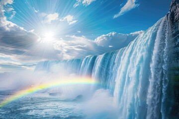 Waterfall With Rainbow in the Middle