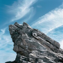Marvel at the grandeur of nature with this stunning image showcasing a large rock formation set against the expansive sky