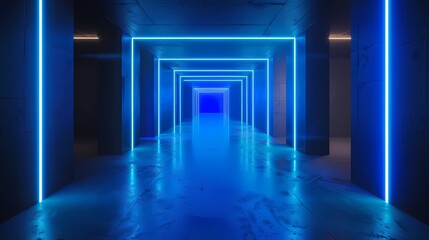 Fototapeta premium Blue and black neon cube technology poster web page PPT background