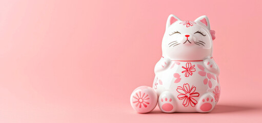 Background material to celebrate spring. Sakura and cat brings luck