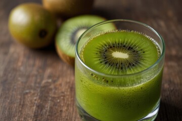 Refreshing green kiwi smoothie served in a glass with a straw