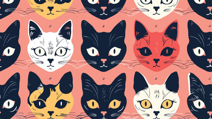 seamless head cats pattern set Vector style 