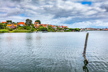 Scandinavian traditional houses in Karlskrona on Baltic sea coast, Sweden. Brandaholm neighbourhood