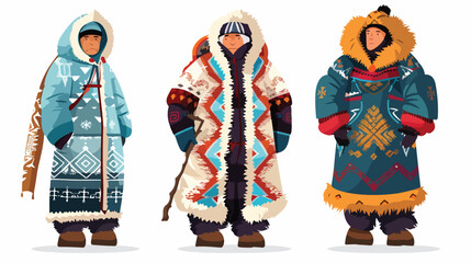 Set of inuits wearing traditional warm clothes Vector