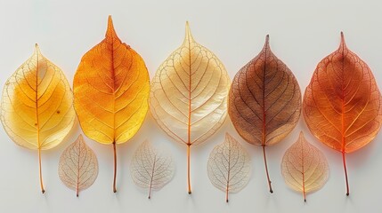 From left to right, the leaves gradually change color from green to yellow to orange to red, representing the changing seasons.