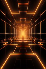 Fototapeta premium 3D rendering of a futuristic sci-fi tunnel with glowing orange neon lights