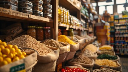 A store with many different types of food, including a variety of spices