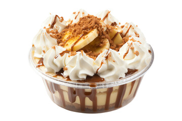 Decadent dessert with layers of chocolate, banana, and whipped cream.