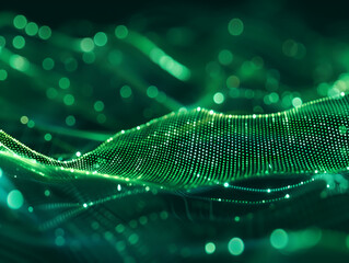 Abstract waves of glowing digital lines, dynamic network system.