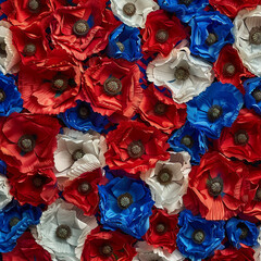 Fototapeta premium A vibrant display of patriotic poppies in red, white, and blue Memorial Day.