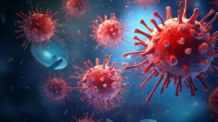 Detailed illustration of Tcells attacking a virus, showing immune response in action, isolated on a vibrant background