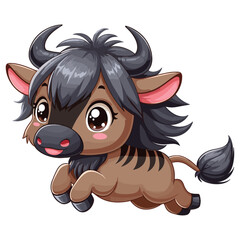 Obraz premium Cute little wildebeest cartoon jumping vector