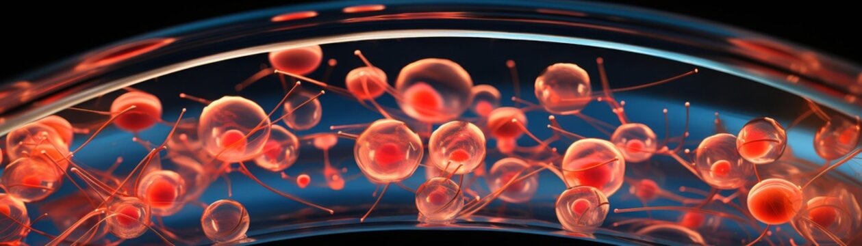 Detailed snapshot of muscle cells within a petri dish, illustrating in vitro cultivation and research, suitable for scientific presentations