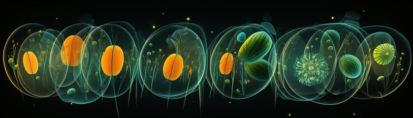 Dynamic animation frame of plant cell division, showing mitosis stages clearly for science educational videos
