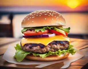 hamburger on a table