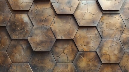 Natural-themed wall background with textured hexagons in earth tones.