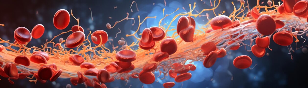 Illustration of platelets in the clotting process, highlighting their role in thrombus formation with a clear focus on the activation sequence