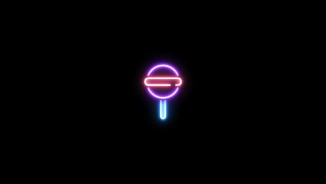 Neon sign in candy shape motion graphic with alpha channel. Colored candy neon light turn on and turn off isolated icon animated on transparent background. 02