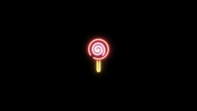 Neon sign in candy shape motion graphic with alpha channel. Colored candy neon light turn on and turn off isolated icon animated on transparent background. 01