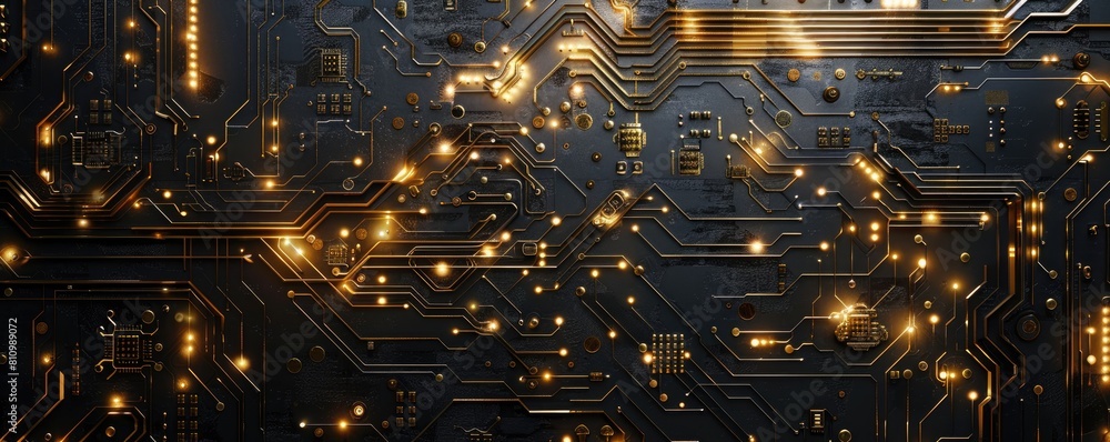 Aufkleber abstract technology circuit board background, metallic color and circuit board patterns