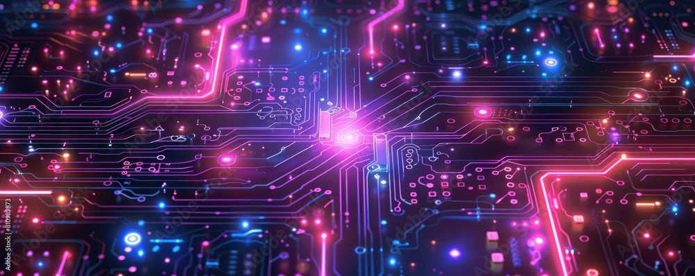 Poster abstract technology circuitry background, glowing color and intricate circuit patterns