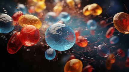 Naklejka premium Microscopic image of diseased pancreatic cells, illustrating conditions like diabetes, with clear focus and educational labels