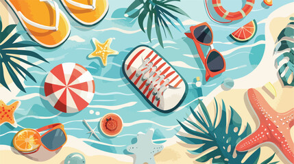 Summer beach holiday accessories collage pattern vector